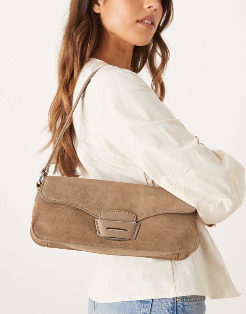 Mango - Schultertasche aus Leder in Kastanienbraun mit Kontrastnähten-Brown von Mango