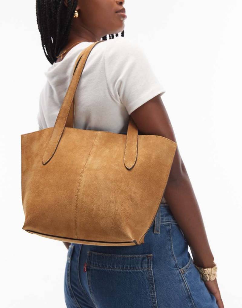 Mango - Schultertasche aus Leder in Toffeebraun mit Innentasche-Brown von Mango