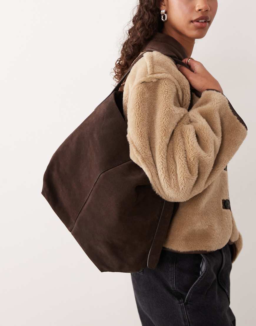 Mango - Schultertasche aus Wildleder in Braun-Brown von Mango