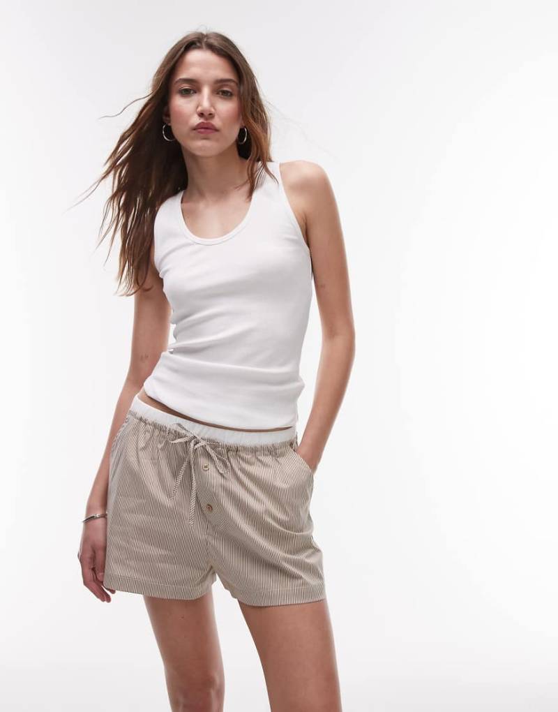 Mango - Seersucker-Pyjamashorts in Braun gestreift von Mango