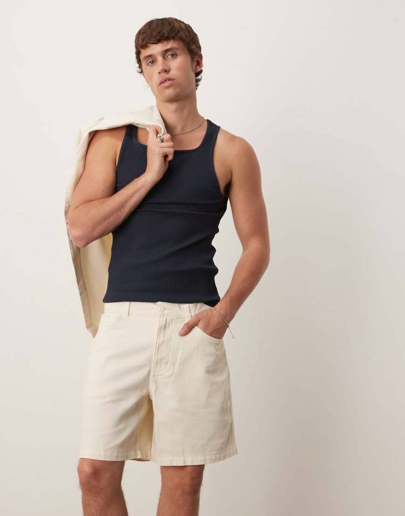 Mango - Shorts aus Baumwolle im Denim-Look in Hellbeige mit elastischem Bund, Kombiteil-Neutral von Mango