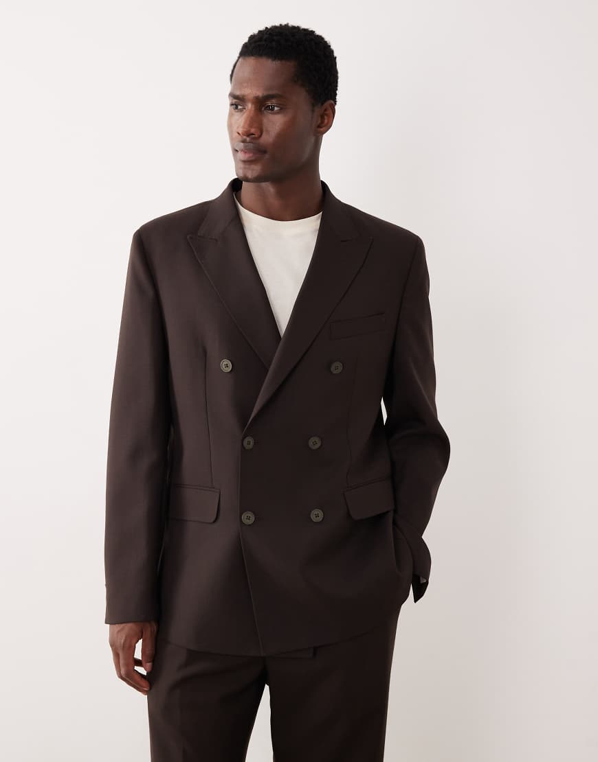 Mango - Siena - Hochwertiger, zweireihiger Anzugblazer aus 100% Wolle in sattem Braun-Brown von Mango