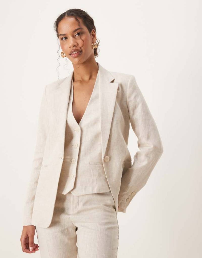Mango - Slim Fit Blazer aus Leinen in Ecru-Neutral von Mango