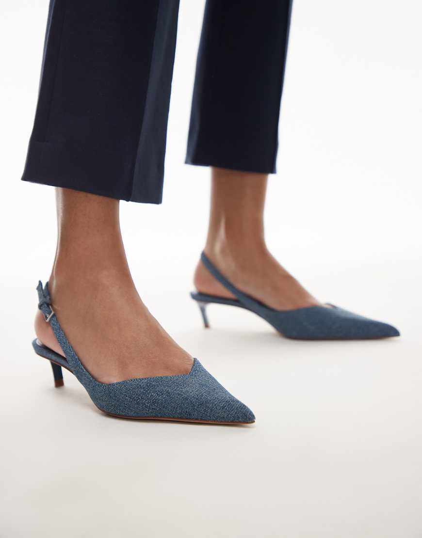 Mango - Slingback-Schuhe aus Denim in Blau mit Kitten-Absatz von Mango