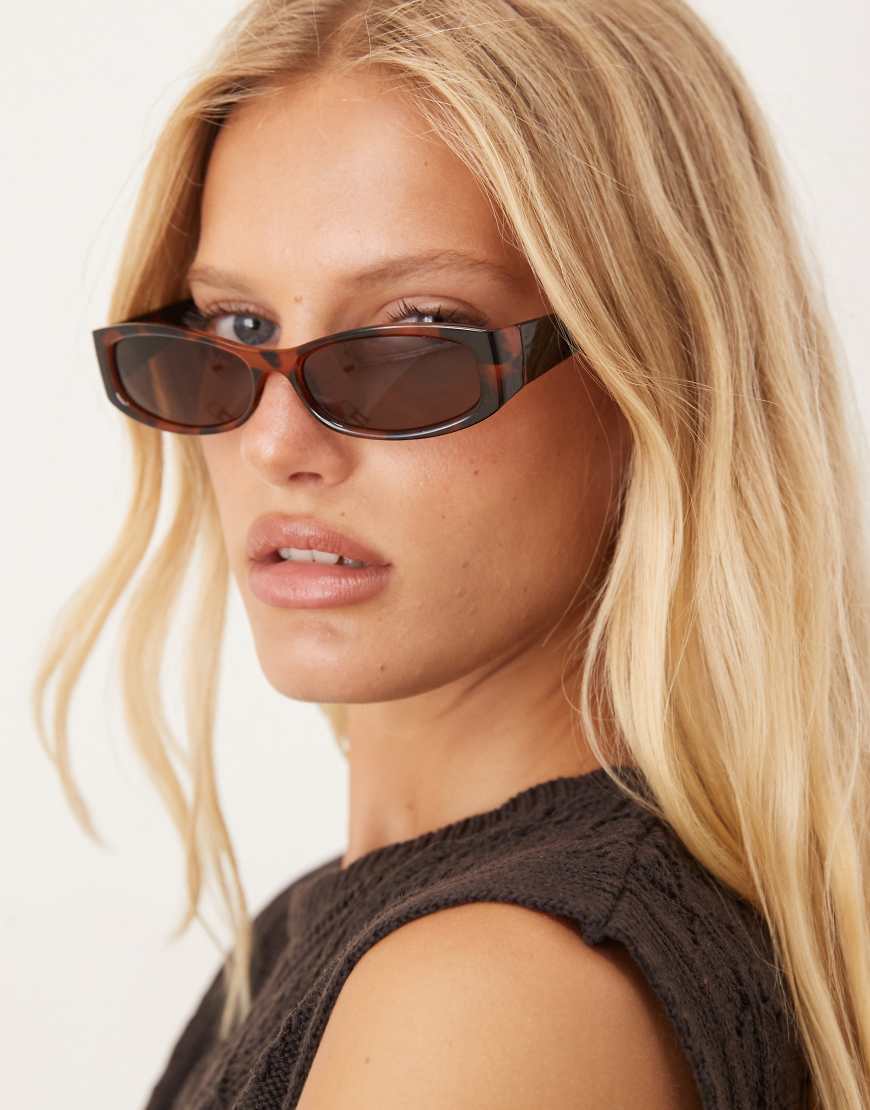 Mango - Sonnenbrille mit schmalem Gestell in Schildpatt-Optik-Braun von Mango