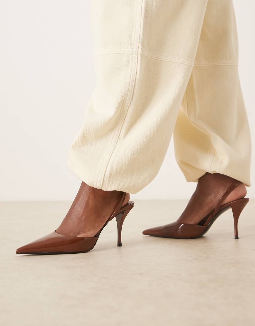 Mango - Spitz zulaufende Schuhe in Dunkelbraun mit Fersenriemen und Absatz-Brown von Mango
