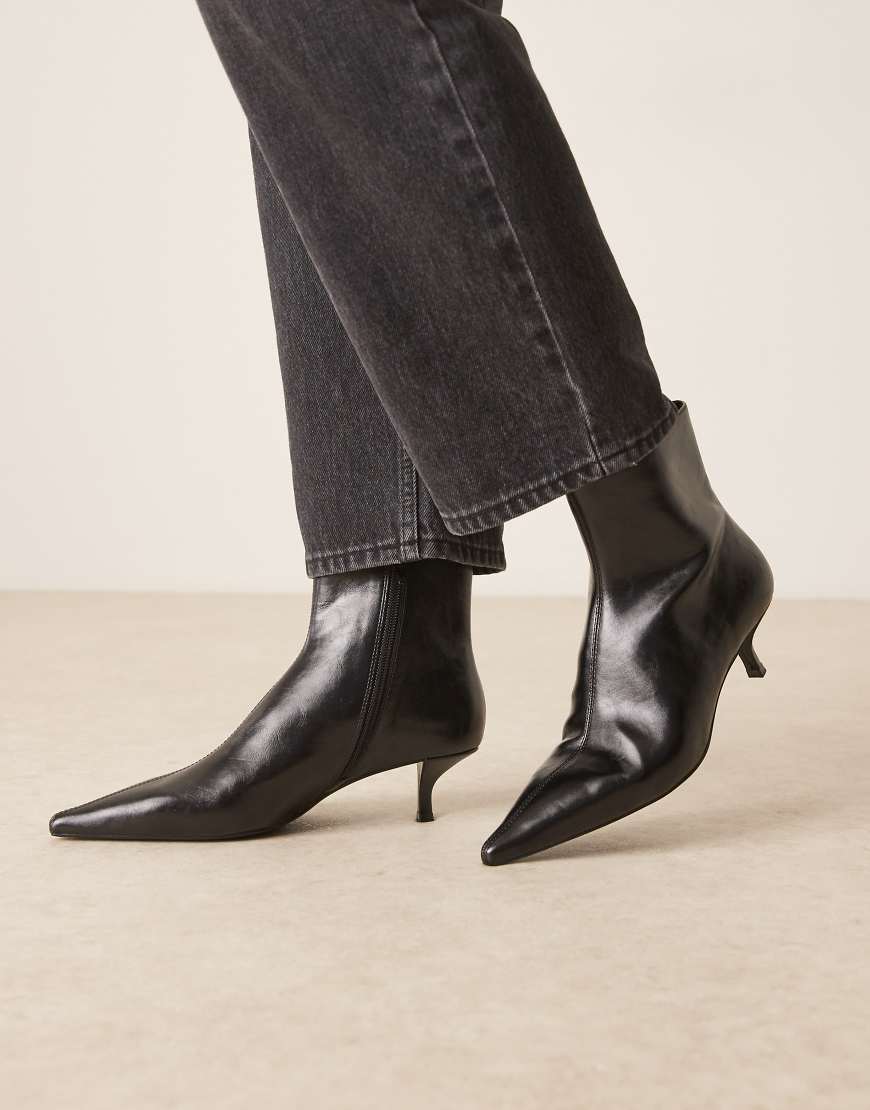 Mango - Spitz zulaufende Stiefeletten in Schwarz mit Pfennigabsatz von Mango