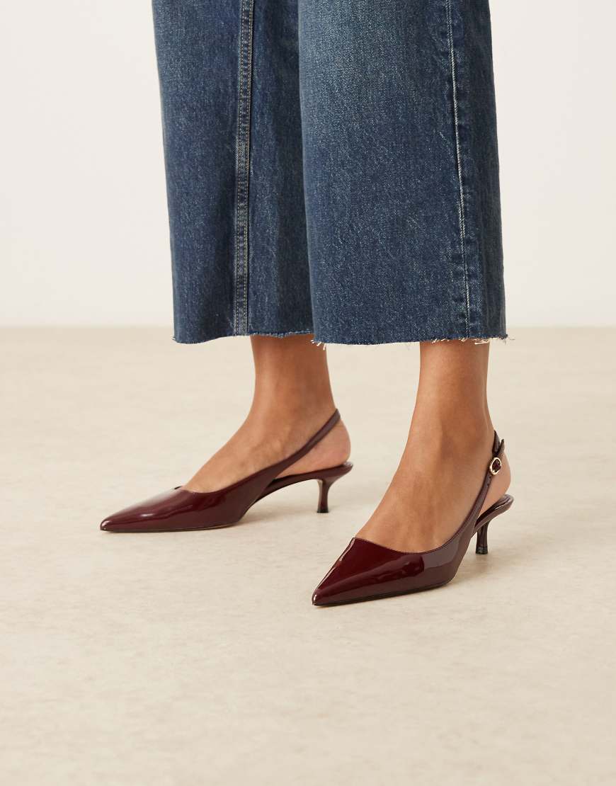 Mango - Spitze Absatzschuhe in Lackoptik in Kirschrot mit Fersenriemchen von Mango
