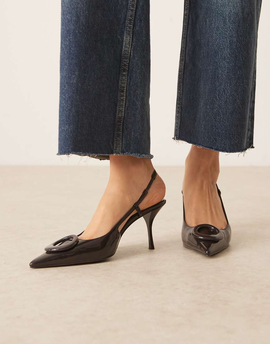 Mango - Spitze Schuhe aus Samt in Dunkelbraun mit Absatz und Fersenriemen-Brown Mango - Spitze Schuhe aus Samt in Dunkelbraun mit Absatz und Fersenriemen-Brown von Mango