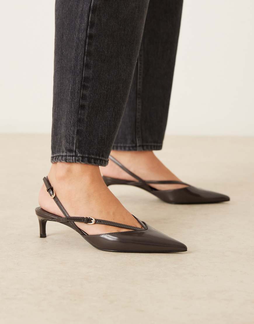 Mango - Spitze Slingback-Schuhe aus Kunstleder in Anthrazit mit Riemchen-Detail und Absatz-Grau von Mango