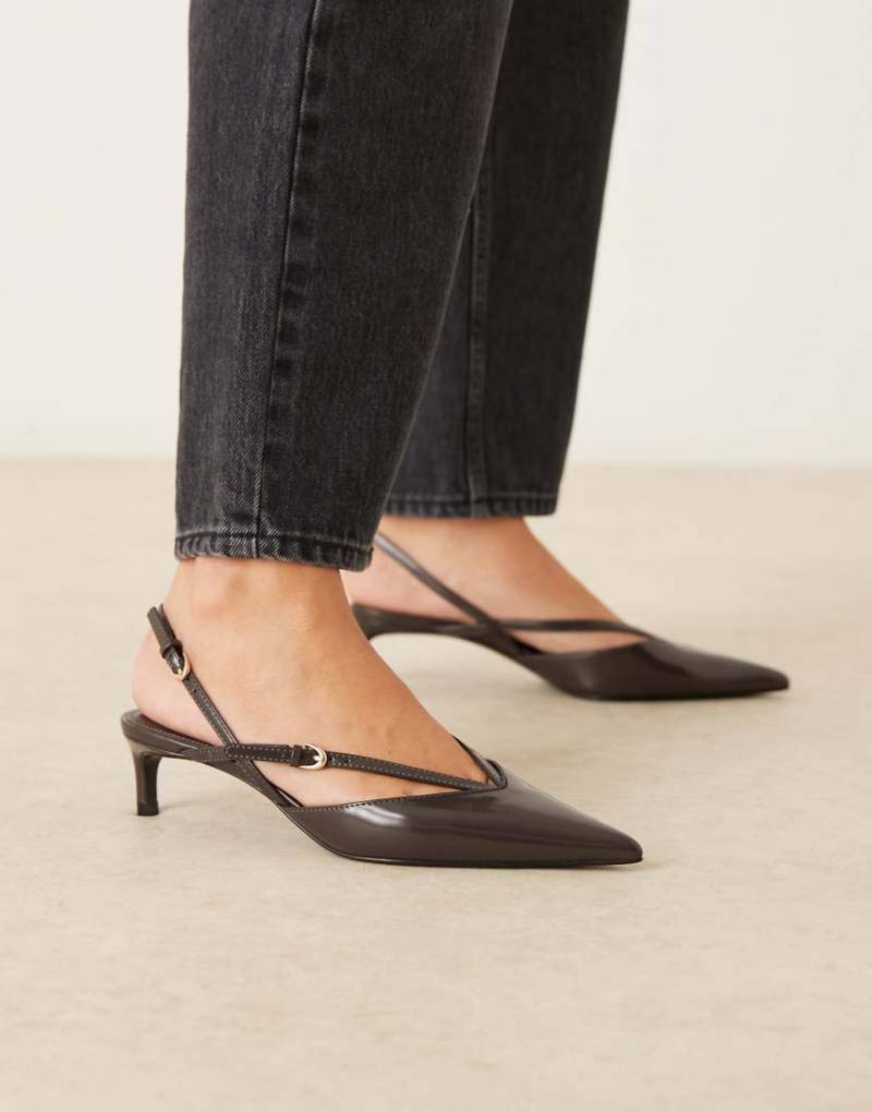 Mango - Spitze Slingback-Schuhe aus Kunstleder in Anthrazit mit Riemchen-Detail und Absatz-Grau von Mango