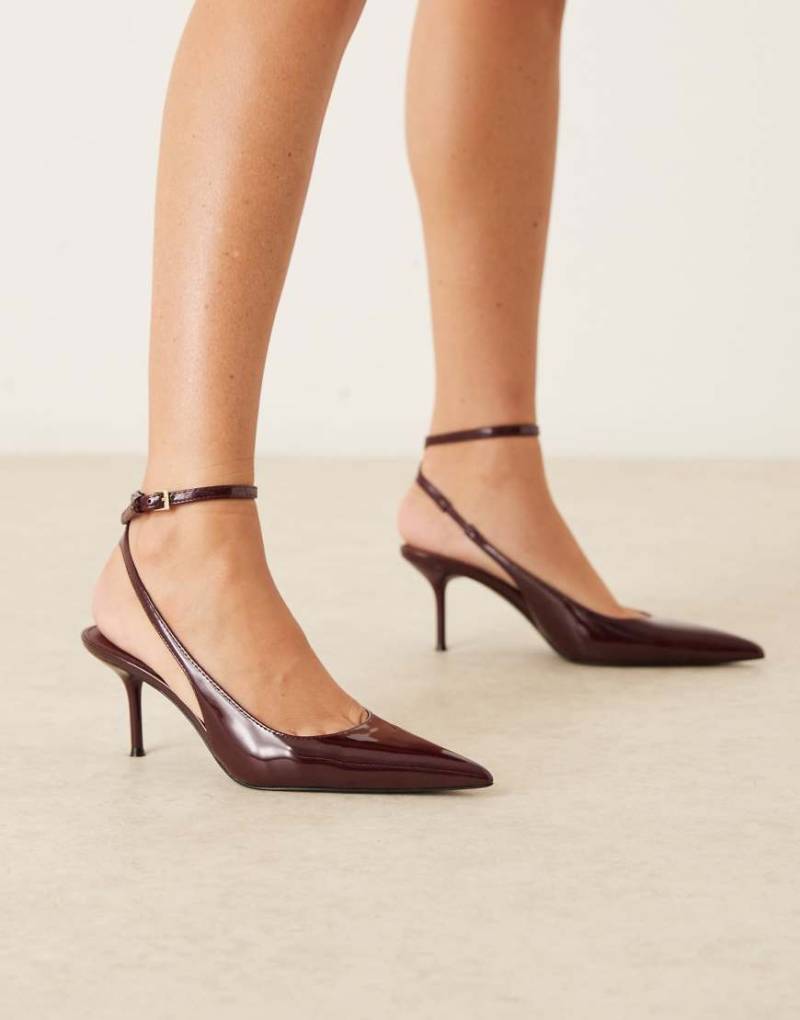 Mango - Spitze Slingback-Schuhe aus Kunstleder in Kirschrot mit Absatz und Knöchelriemen von Mango