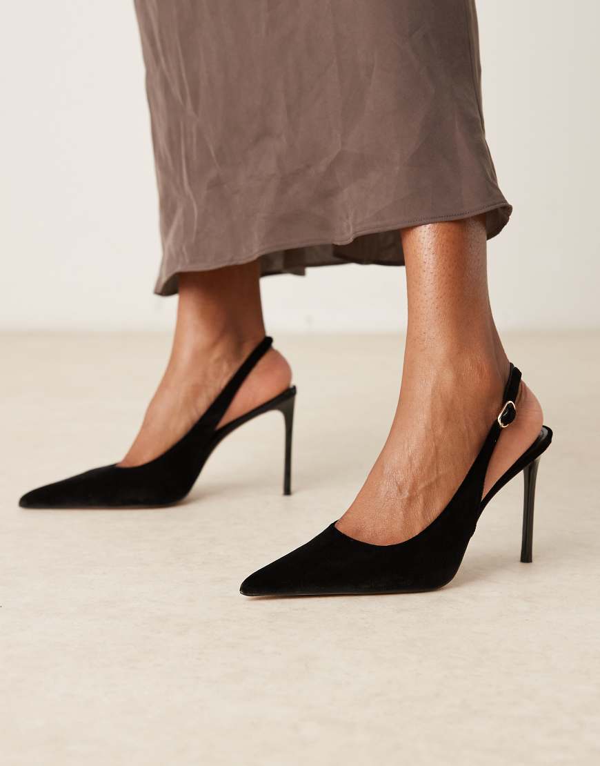 Mango - Spitze Slingback-Schuhe aus schwarzem Samt mit Absatz von Mango