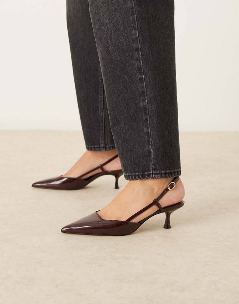 Mango - Spitze Slingback-Schuhe in Dunkelbraun aus Kunstleder mit niedrigem Absatz-Brown von Mango