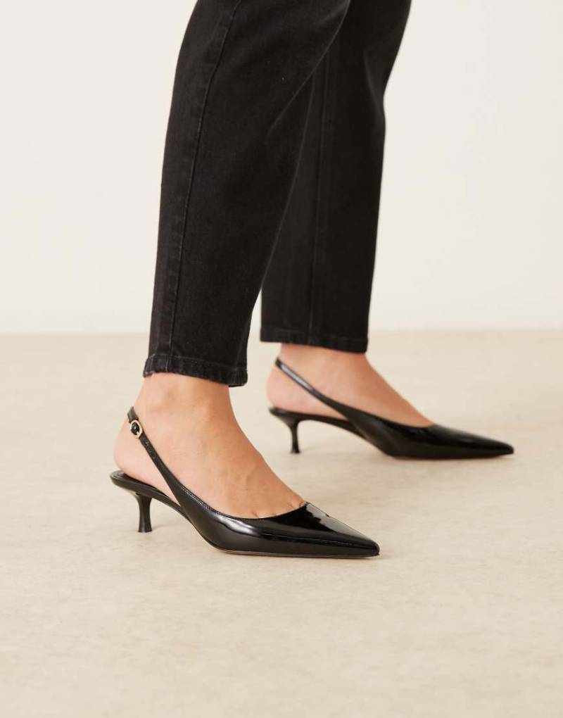 Mango - Spitze Slingback-Schuhe in Schwarz aus Kunstleder mit niedrigem Absatz von Mango
