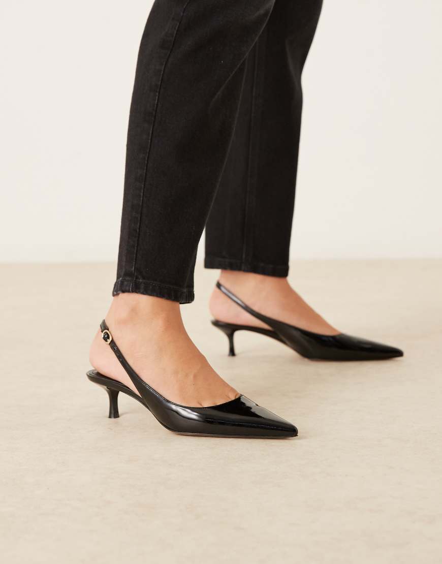 Mango - Spitze Slingback-Schuhe in Schwarz aus Kunstleder mit niedrigem Absatz von Mango