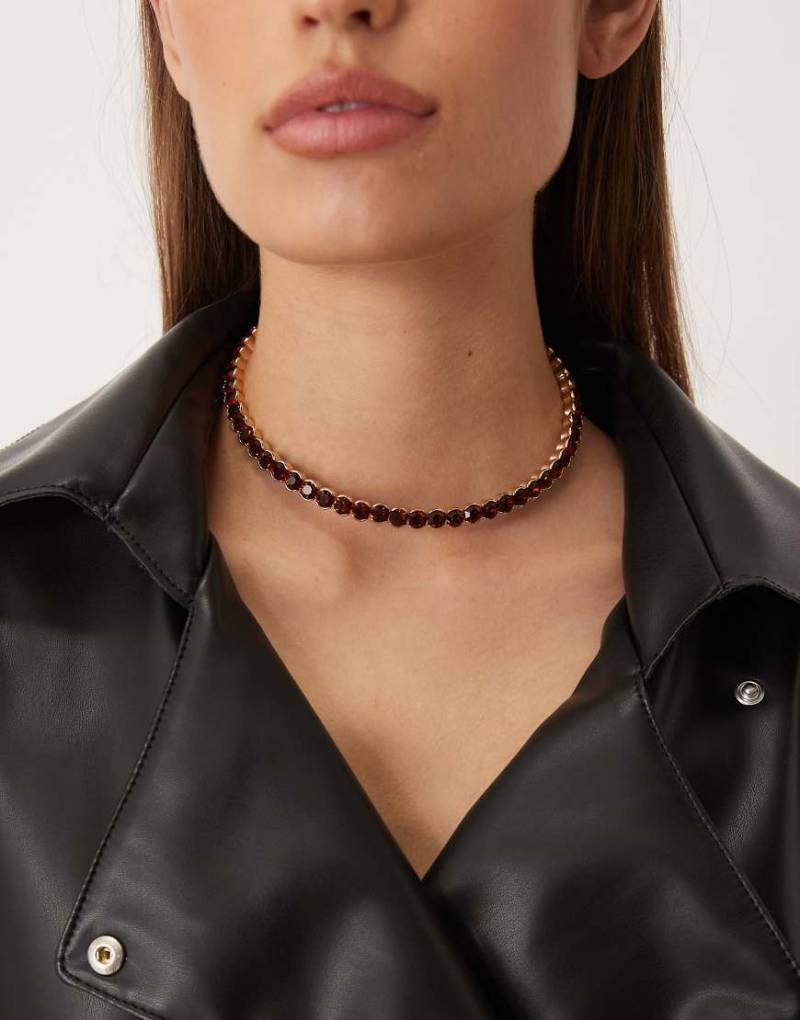 Mango - Strassbesetztes Choker-Halsband in Rot von Mango