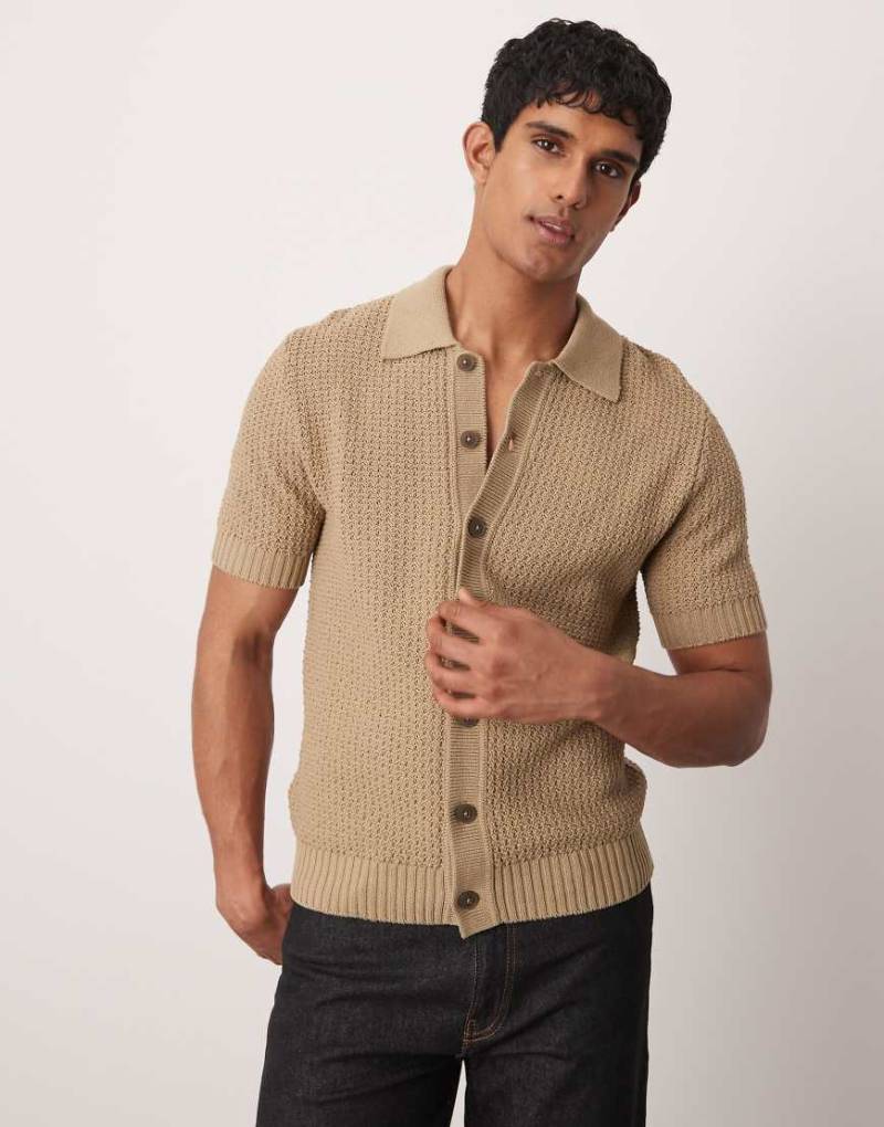Mango - Strick-Hemd in Beige mit Knopfleiste-Neutral von Mango