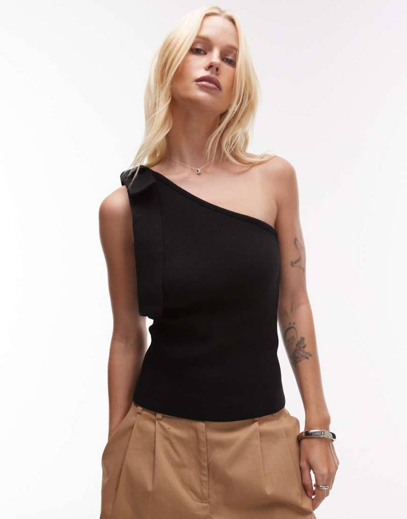 Mango - Strick-Oberteil in Schwarz mit One-Shoulder-Träger und Bindedetail von Mango