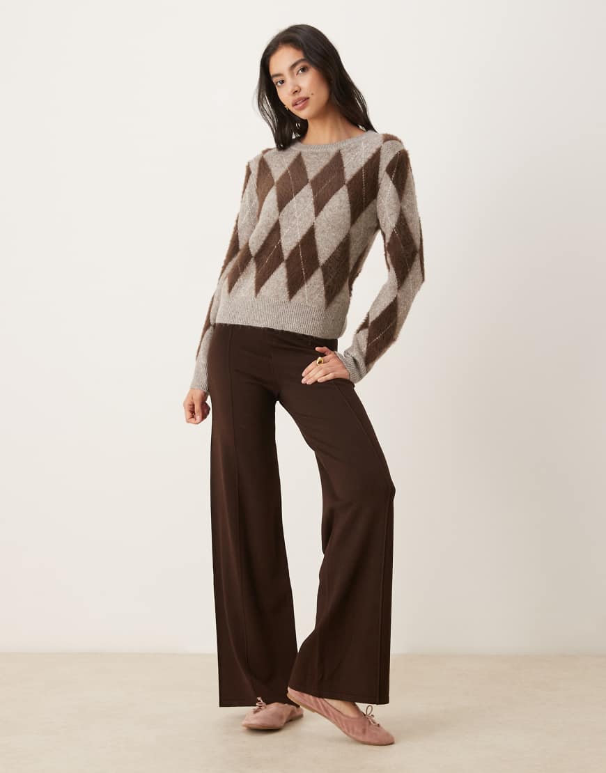 Mango - Strickhose in Dunkelbraun mit Bundfalten, Kombiteil-Brown von Mango
