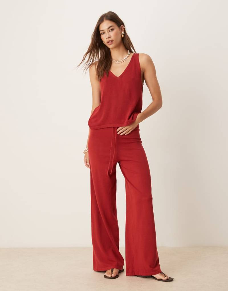 Mango - Strickhose in Rot mit Bindeband, Kombiteil von Mango