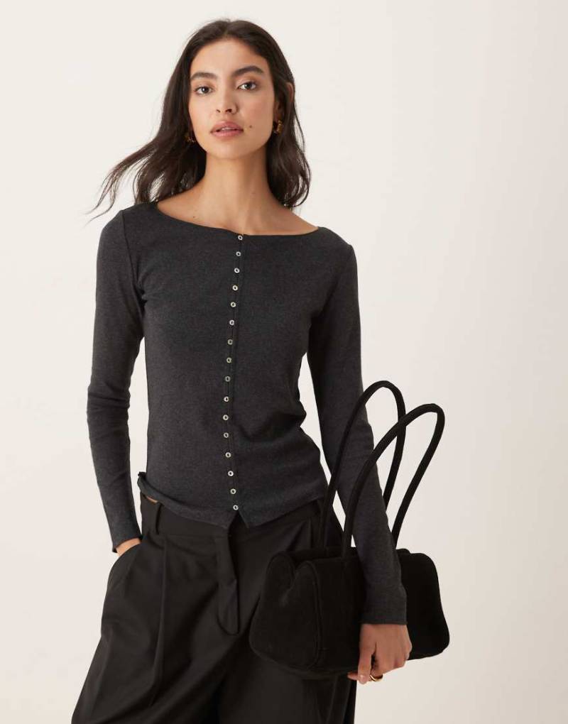 Mango - Strickjacke aus Baumwollmix in Anthrazit mit Rundhalsausschnitt-Grau von Mango