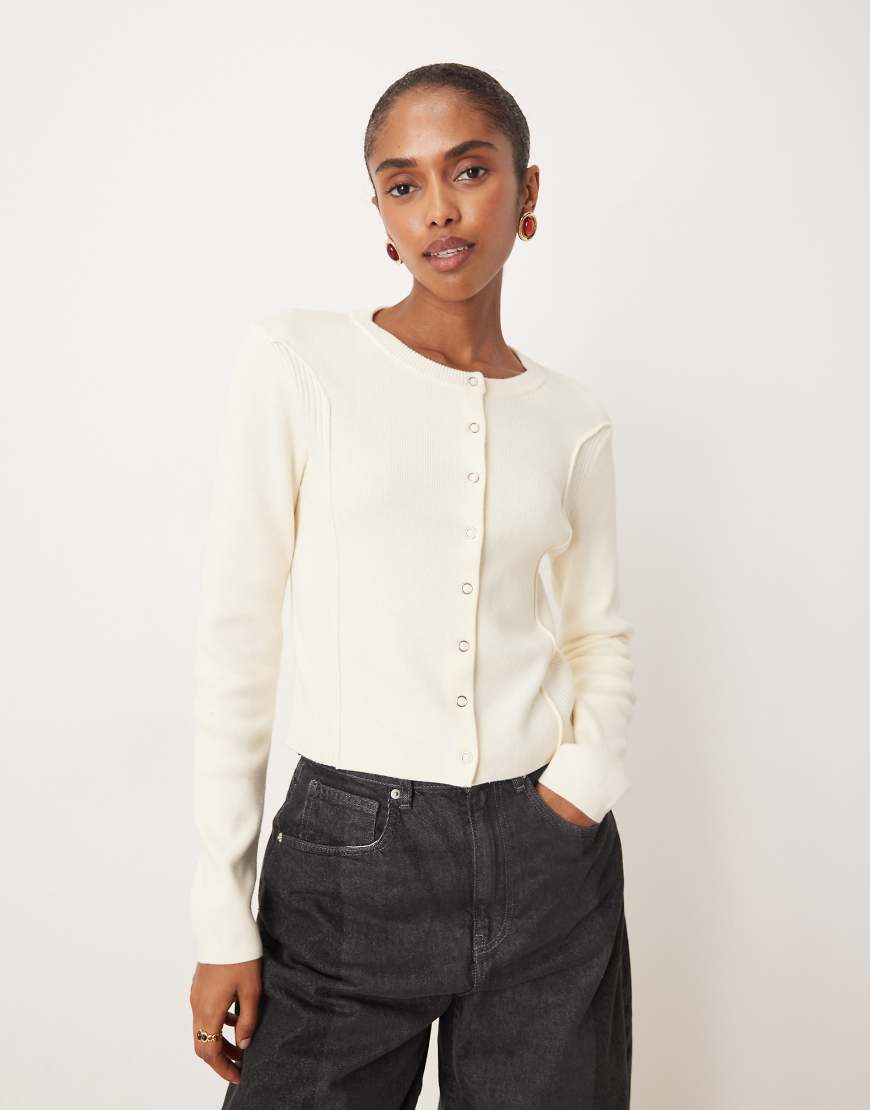 Mango - Strickjacke aus Baumwollmix in Cremeweiß mit Ziernaht-Neutral von Mango