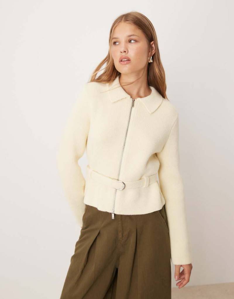 Mango - Strickjacke aus Wollmix in Beige mit Gürtel-Neutral von Mango