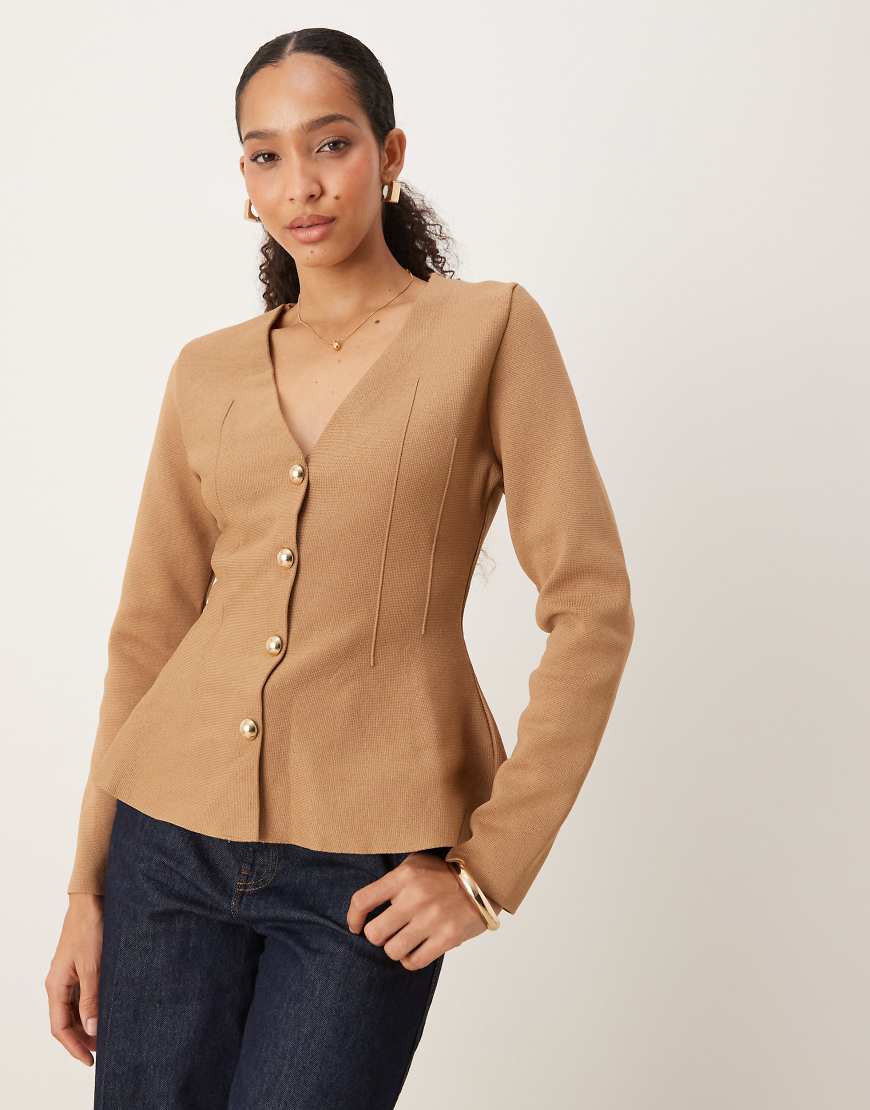 Mango - Strickjacke aus kompaktem Strick in Braun mit ausgestelltem Saum-Brown von Mango