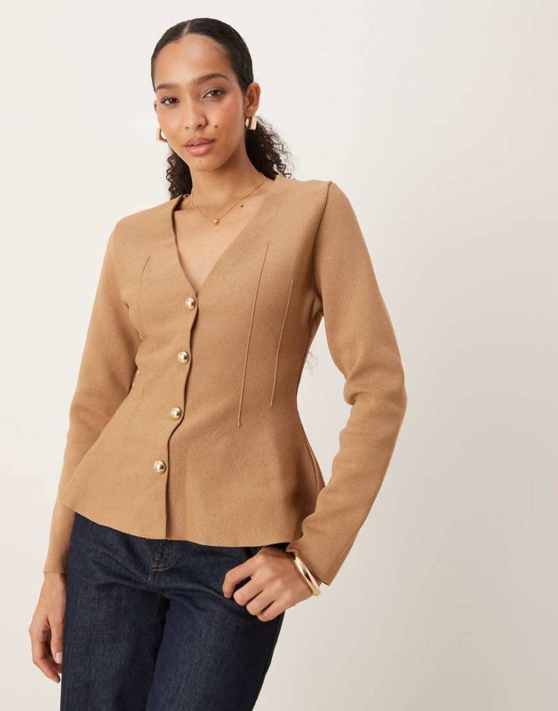 Mango - Strickjacke aus kompaktem Strick in Braun mit ausgestelltem Saum-Brown von Mango