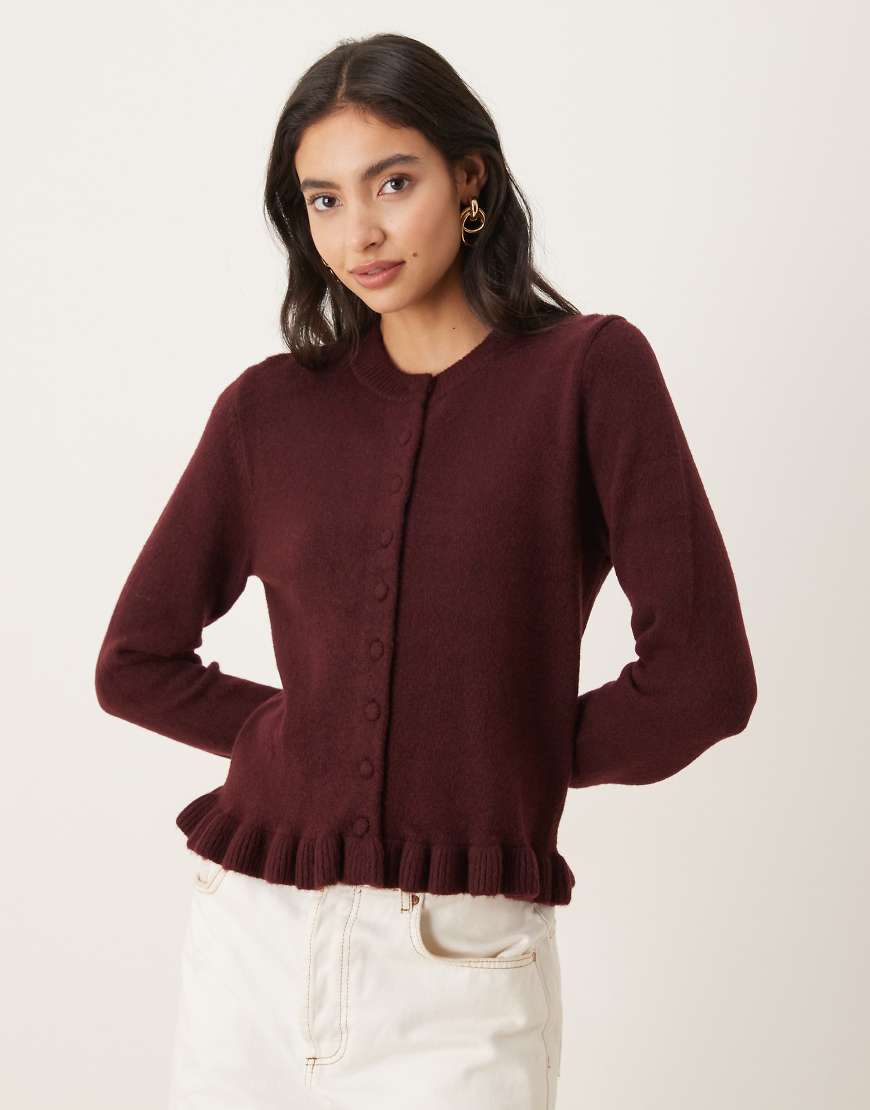 Mango - Strickjacke in Burgunderrot mit Schößchensaum von Mango