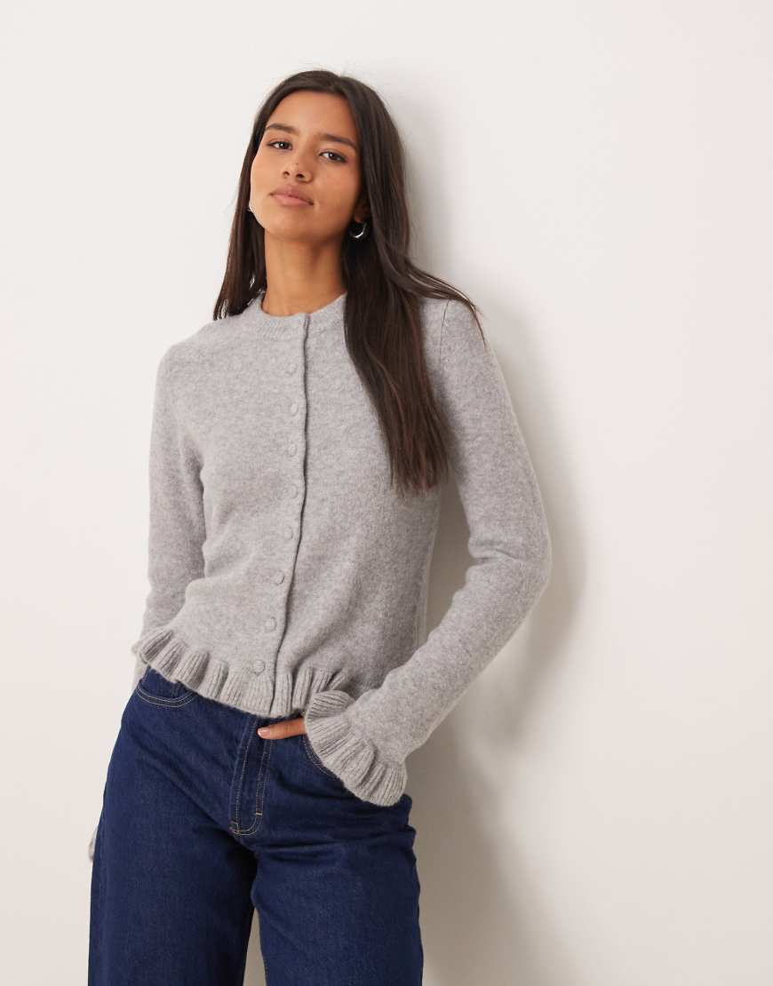 Mango - Strickjacke in Grau mit Schößchensaum von Mango