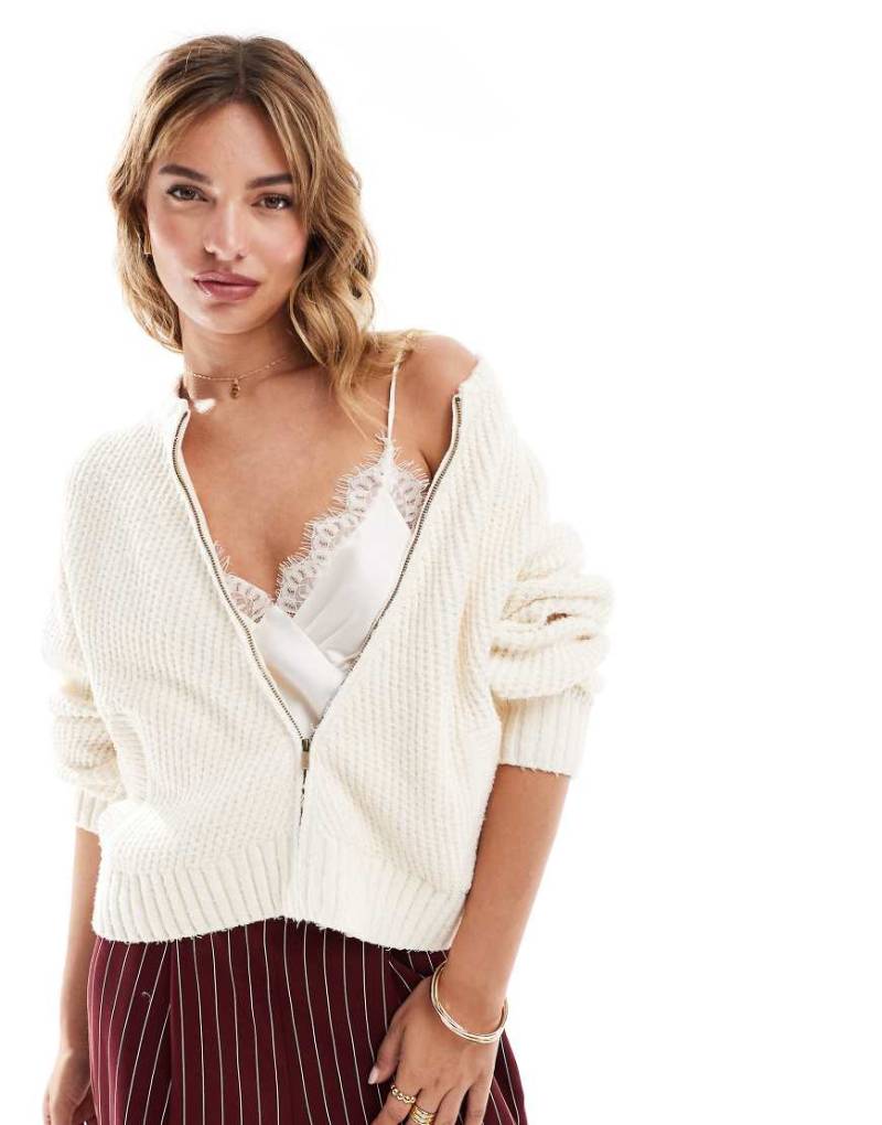 Mango - Strickjacke in Weiß mit Reißverschluss von Mango