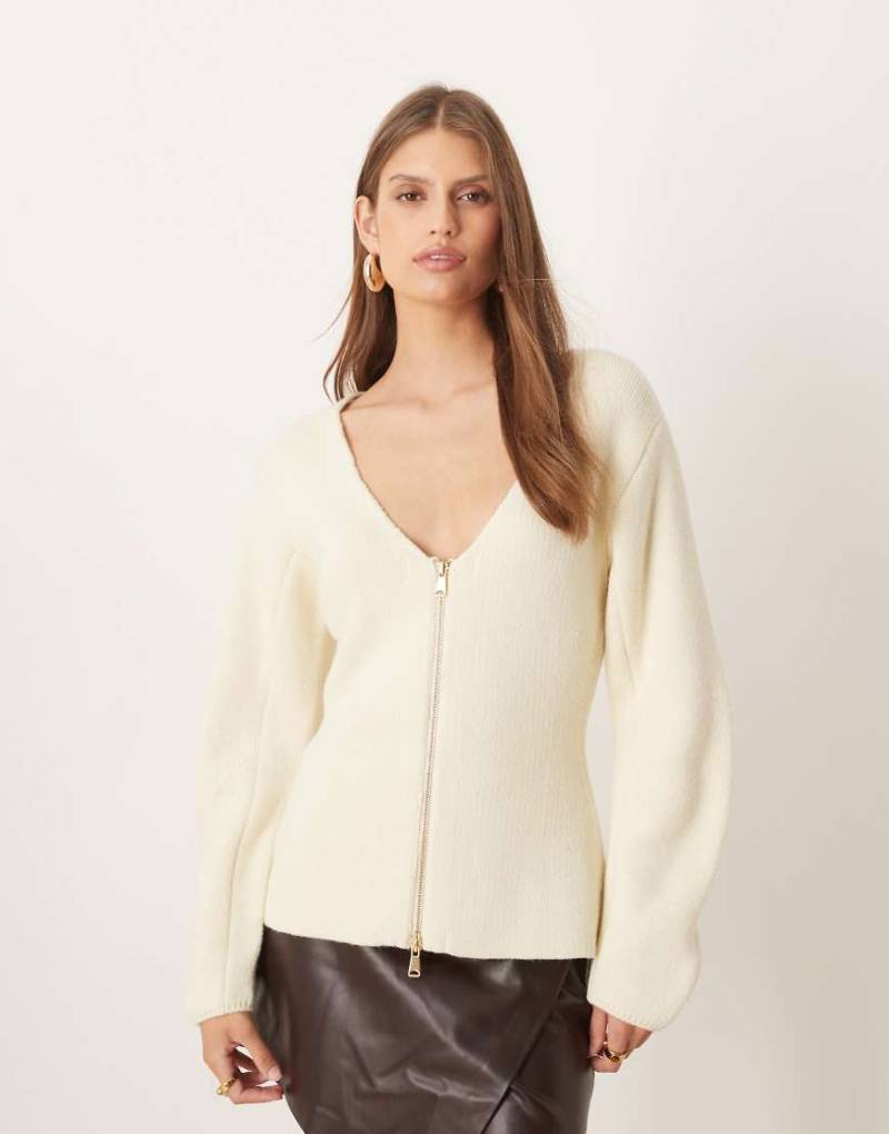 Mango - Strickjacke in Weiß mit V-Ausschnitt und Reißverschluss von Mango