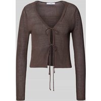 Mango Strickjacke mit Vorderseite zum Binden Modell 'GERANIO' in Dunkelbraun, Größe XL von Mango