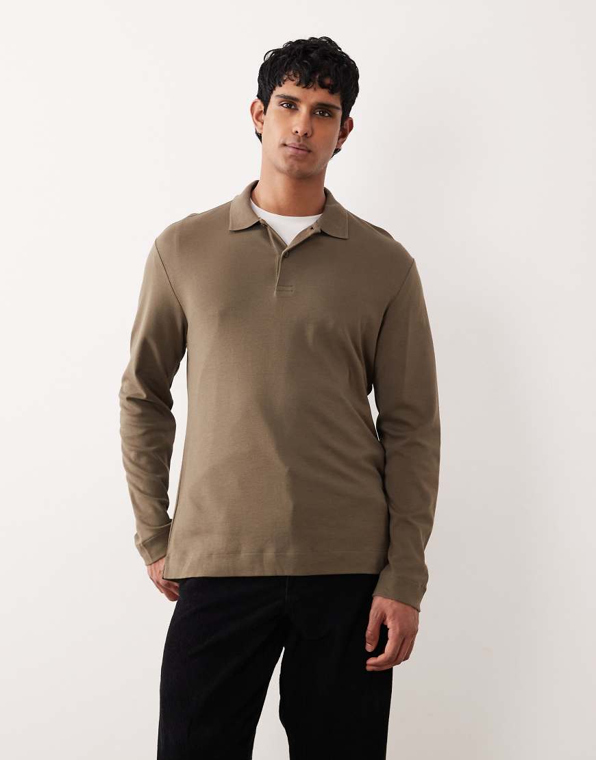 Mango - Strickoberteil aus 100% Baumwolle in Khaki mit Polokragen-Grün von Mango
