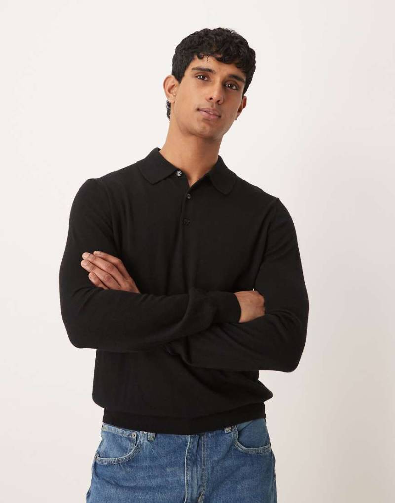 Mango - Strickoberteil aus 100% Wolle in Schwarz mit Polokragen von Mango