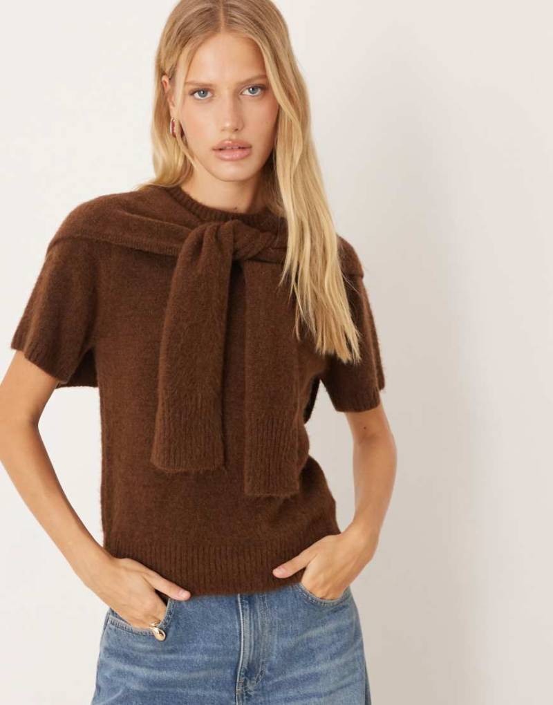 Mango - Strickoberteil in Schokobraun mit Schal-Detail-Brown von Mango