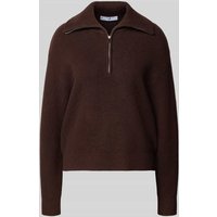 Mango Strickpullover aus Viskose-Mix mit Troyer-Kragen Modell 'RIZON' in Dunkelbraun, Größe XL Mango Strickpullover aus Viskose-Mix mit Troyer-Kragen Modell 'RIZON' in Dunkelbraun, Größe XL von Mango
