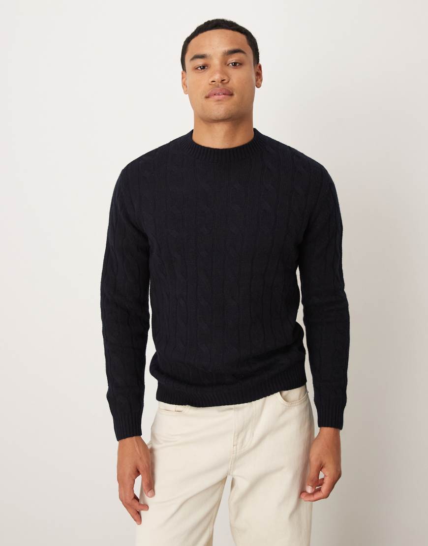 Mango - Strickpullover aus Wolle in Marineblau mit Zopfmuster von Mango