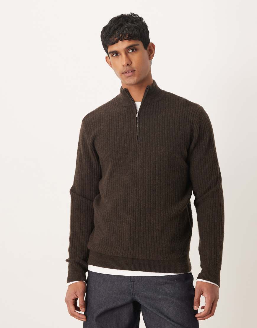 Mango - Strickpullover aus Wollmix in Braun mit kurzem Reißverschluss-Brown von Mango