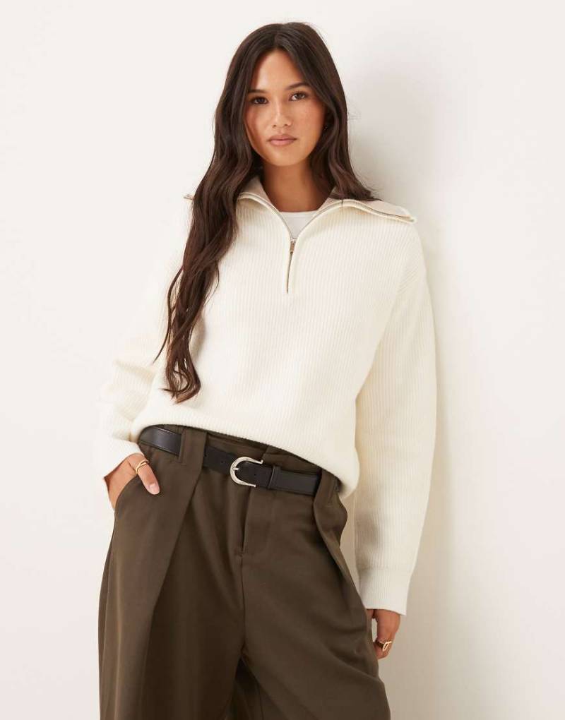 Mango - Strickpullover in Beige mit kurzem Reißverschluss-Neutral von Mango