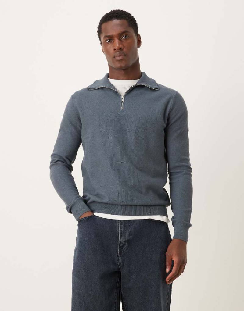 Mango - Strickpullover in Dunkelblau mit kurzem Reißverschluss von Mango