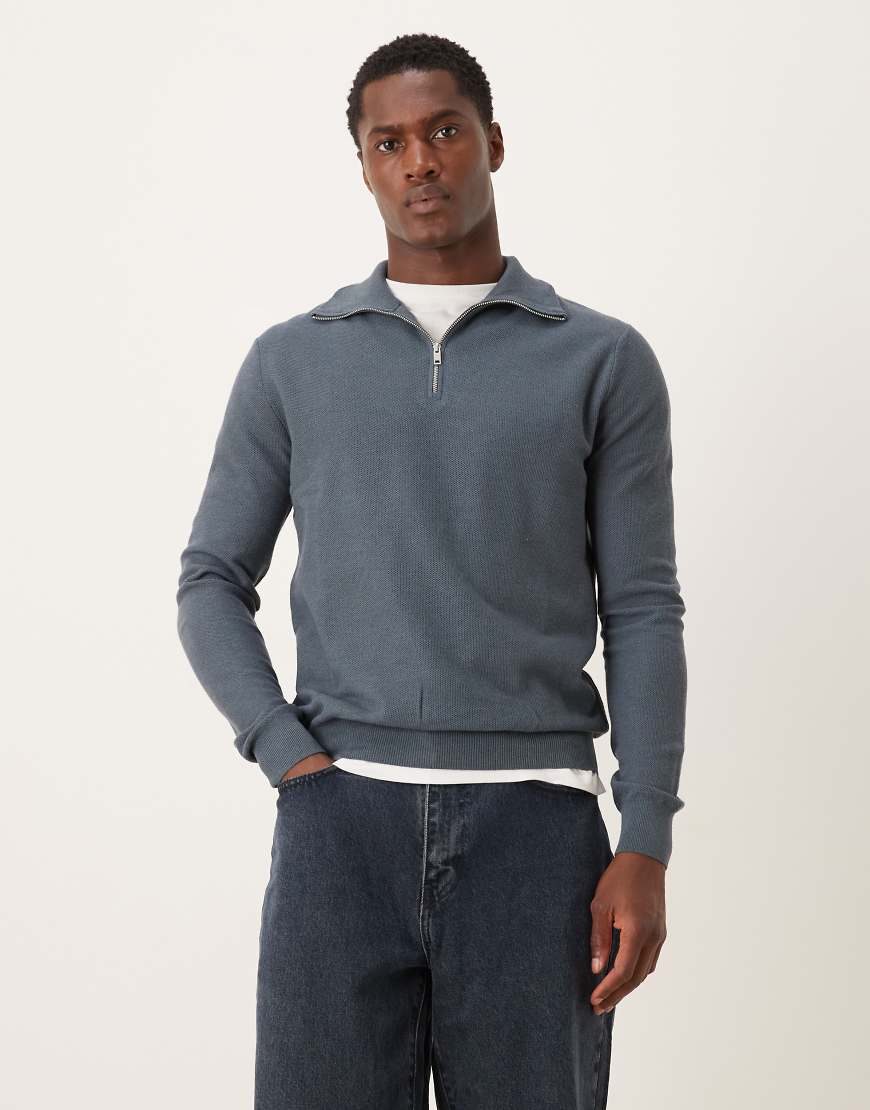 Mango - Strickpullover in Dunkelblau mit kurzem Reißverschluss von Mango