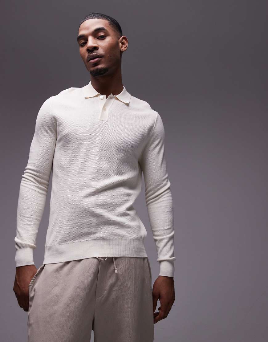 Mango - Strickpullover in Ecru mit Polokragen-Neutral von Mango