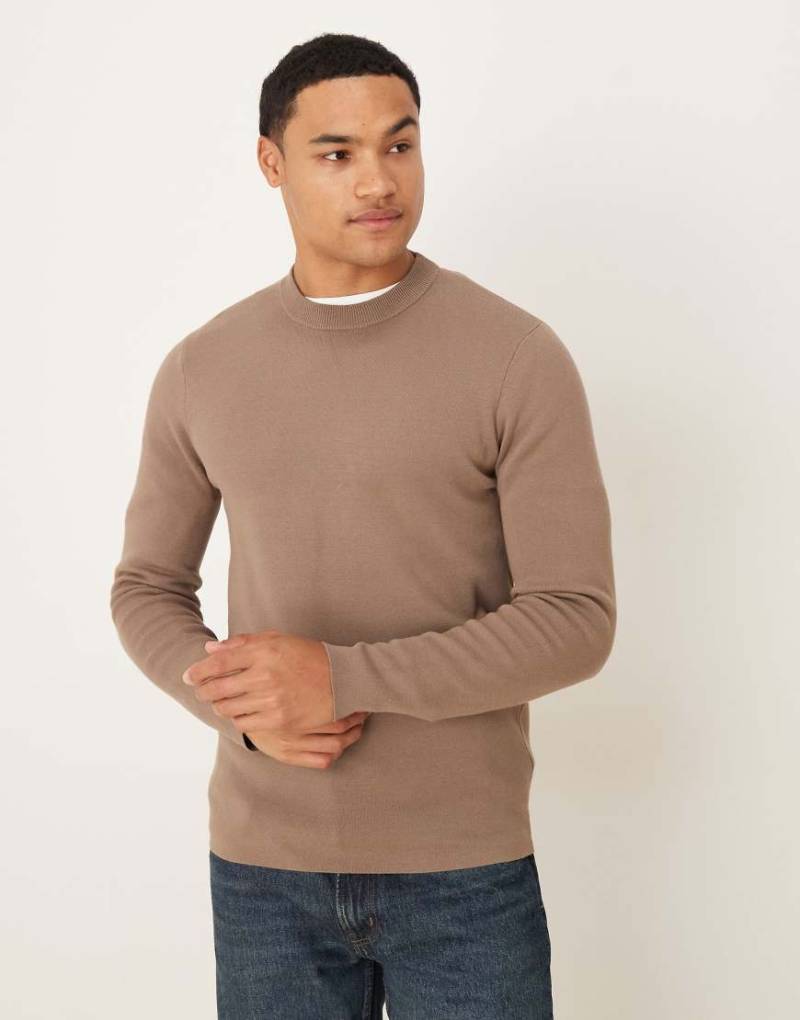 Mango - Strickpullover in Mittelbraun mit Rundhalsausschnitt-Brown von Mango