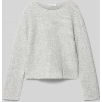 Mango Strickpullover mit geripptem Rundhalsausschnitt Modell 'sophie' in Mittelgrau Melange, Größe 140 von Mango