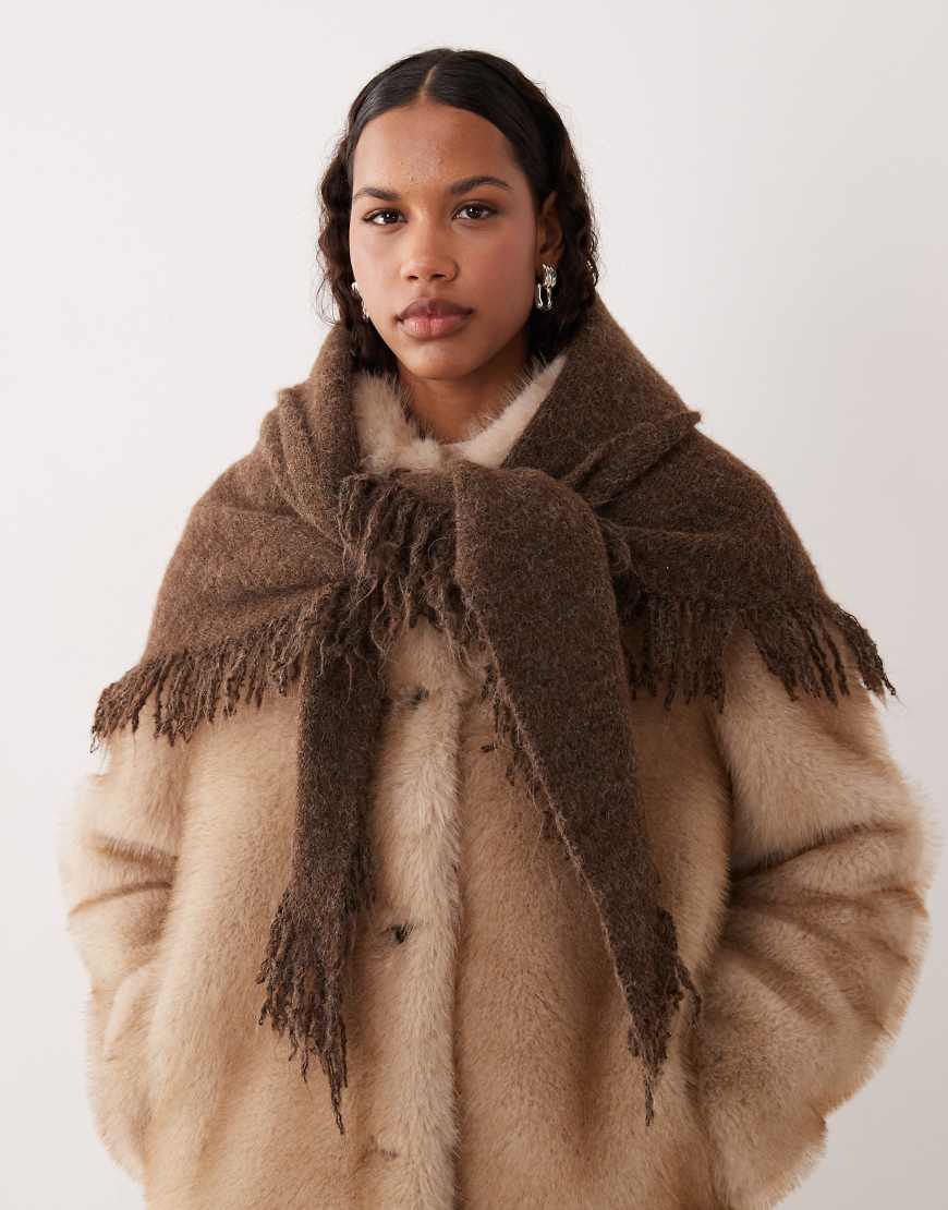 Mango - Strickschal aus Wollmix in Braun mit Fransen-Brown von Mango