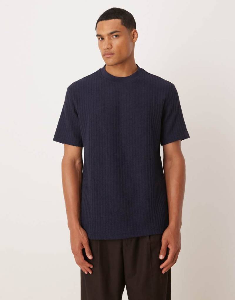 Mango - Strukturiertes Rippstrick-T-Shirt in Marineblau von Mango