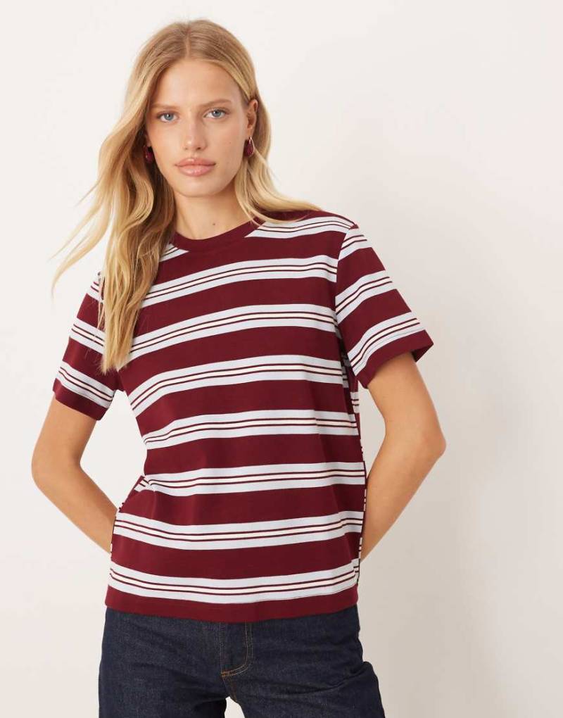 Mango - T-Shirt in Burgunderrot mit Streifen von Mango